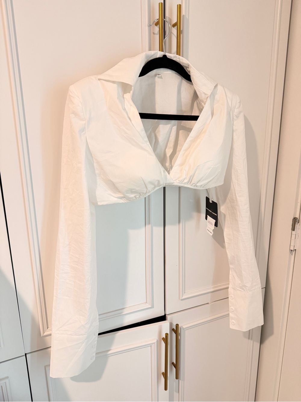 Innovare Denim Cropped White Long-Sleeve Shirt Top